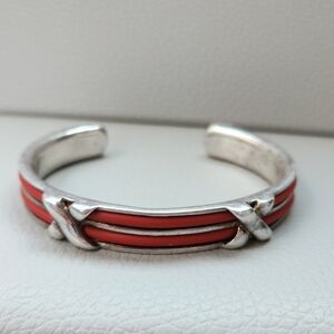 Vintage Dobbs Boston 925 Silver Cuff Bracelet With Red Cord Detail